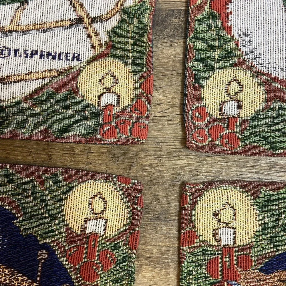 Set of 4 Vtg Tapestry Christmas Table Placemats T. Spencer 19 x 12
